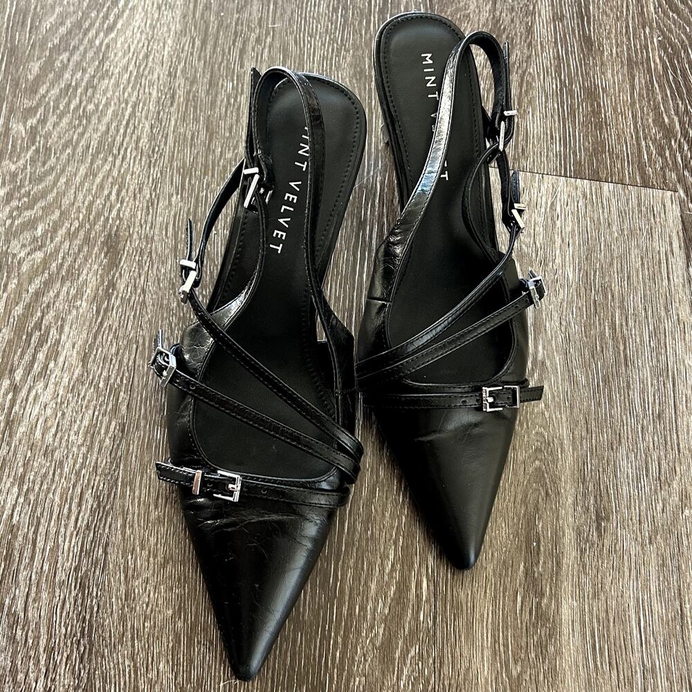 Black Pointed Slingback Heels with Straps - Picture 16 of 16